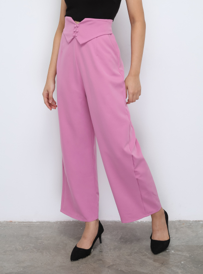 High Waist Back Zip Side Pocket Long Pants 28095