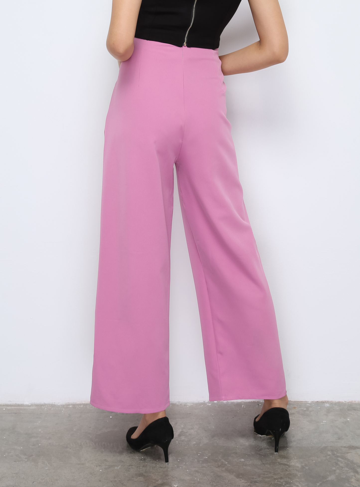 High Waist Back Zip Side Pocket Long Pants 28095