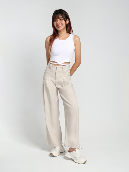 Front Button Pleated Long Pant 28117