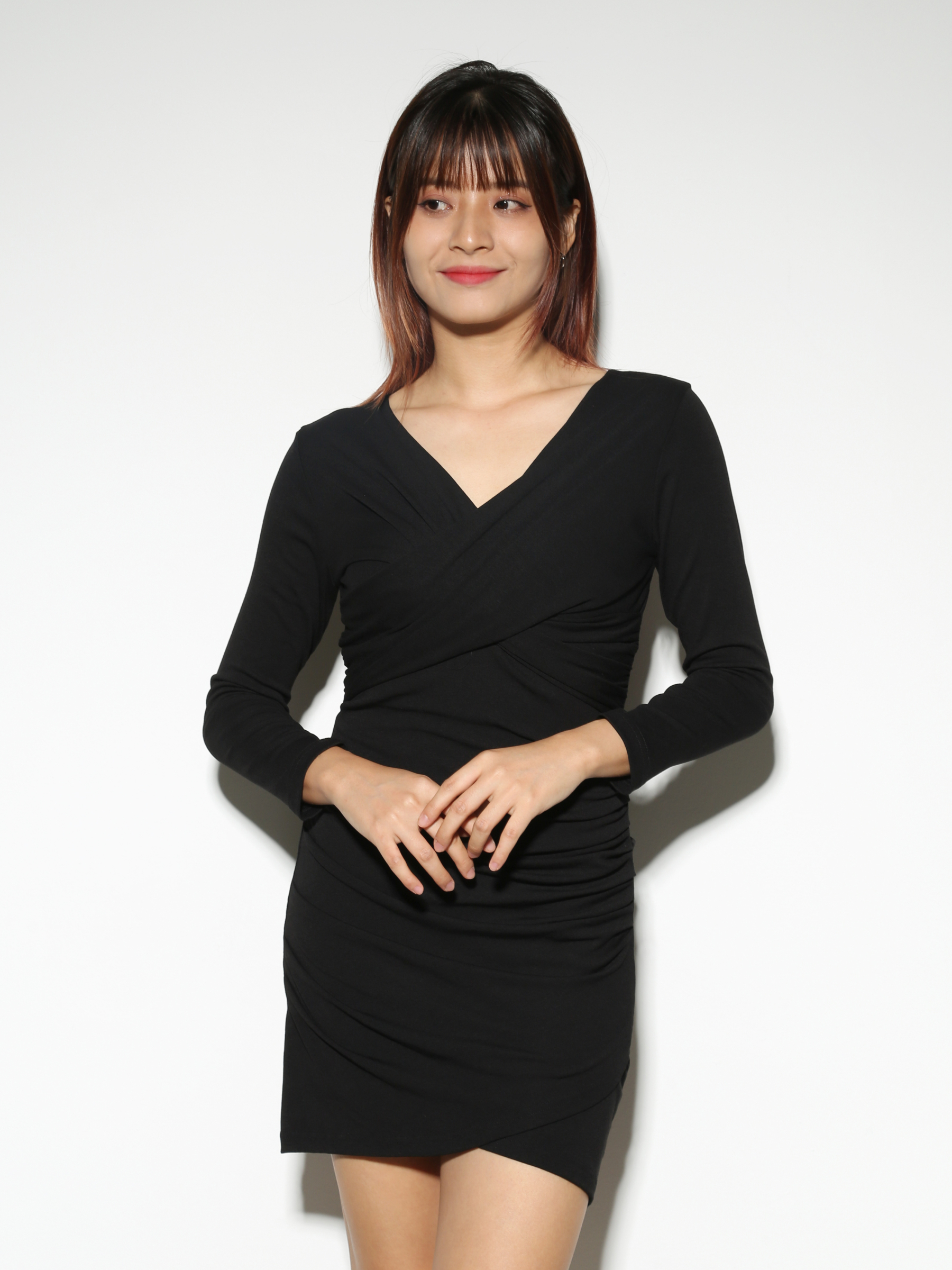 Wrap With Pleated Long Sleeve Dress 28348