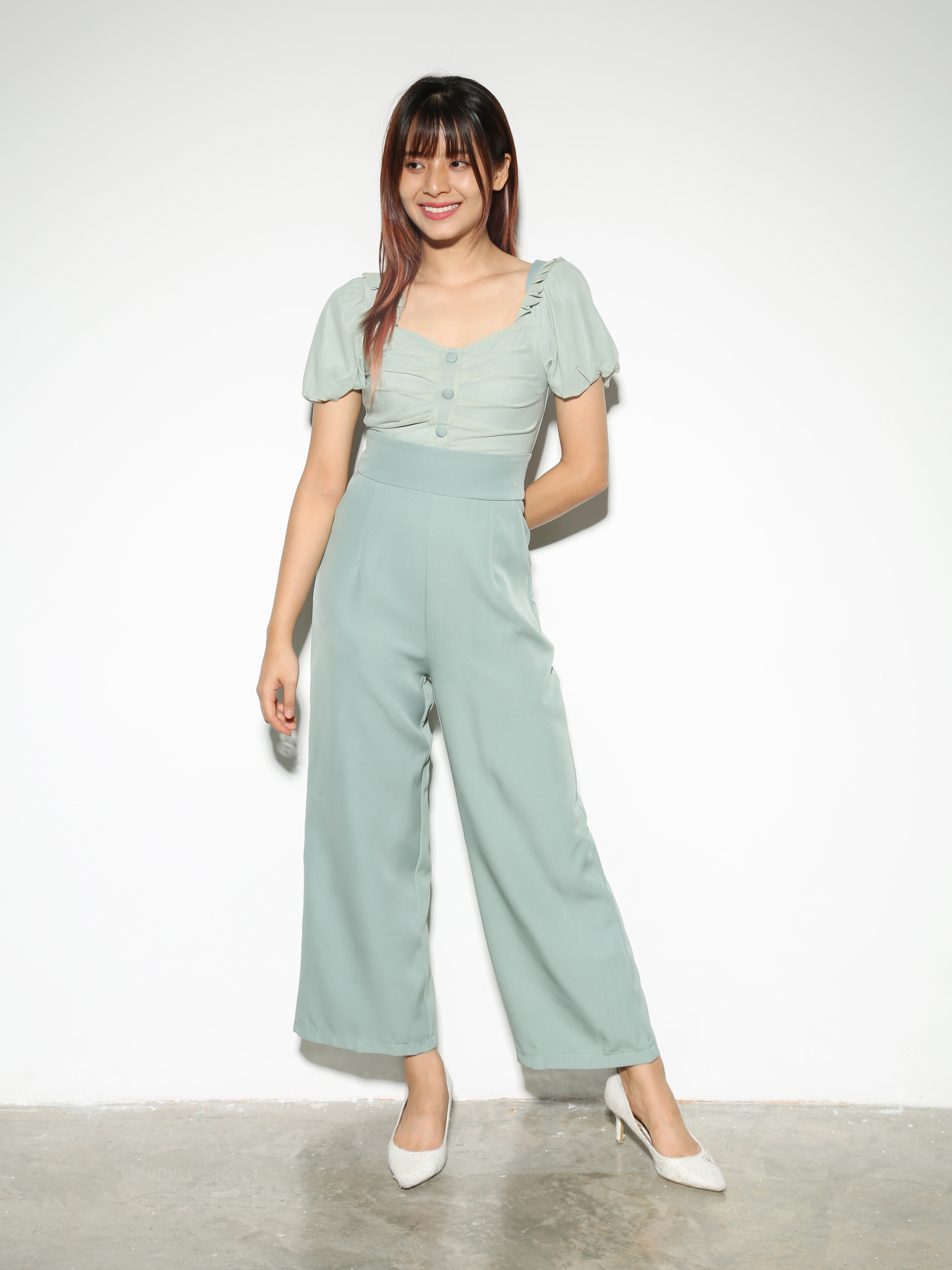 Pleated Puff Sleeve Jumpsuit 28410