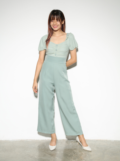 Pleated Puff Sleeve Jumpsuit 28410