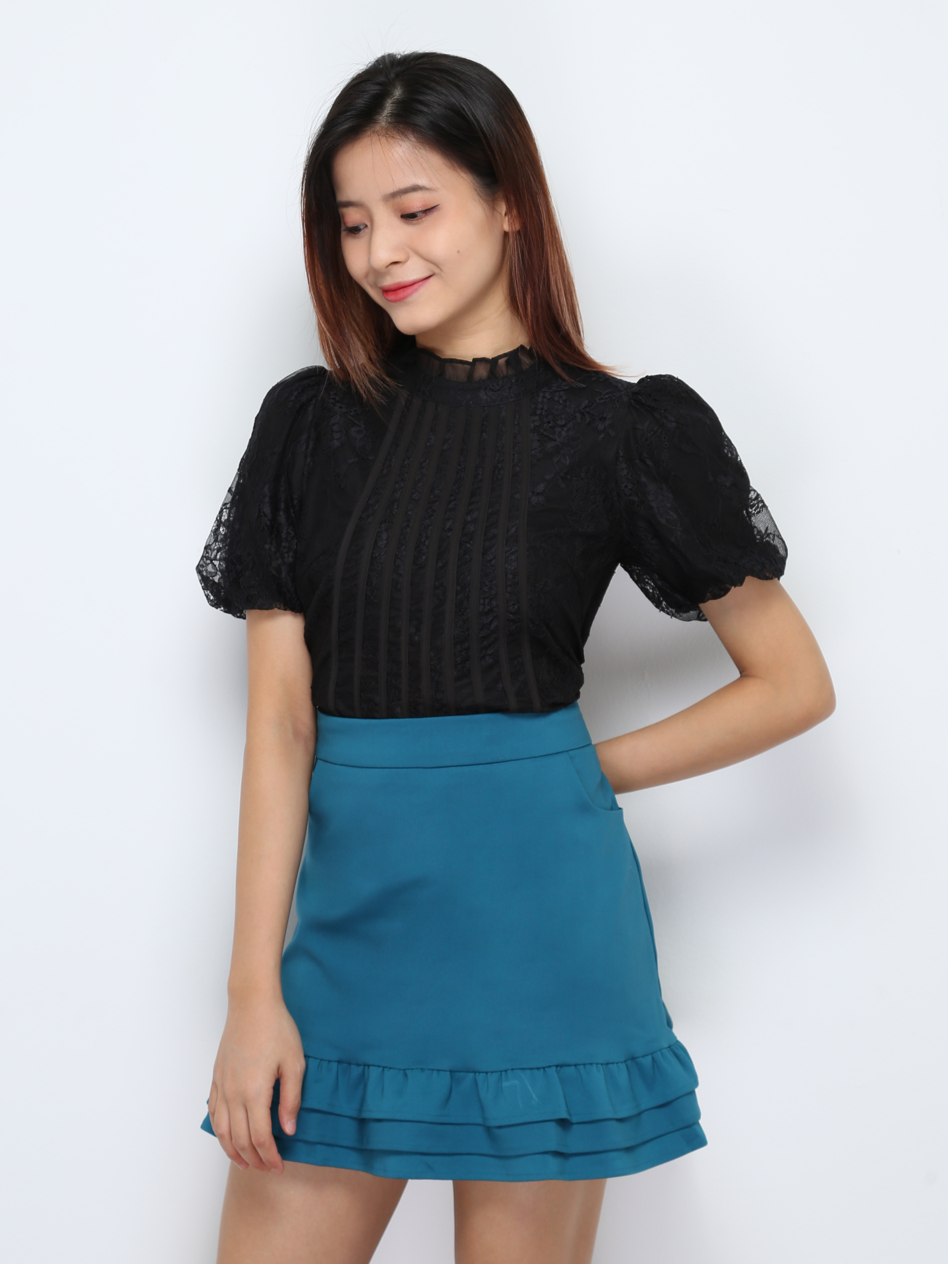 High Waist Side Pocket Ruffles Skirt 28014