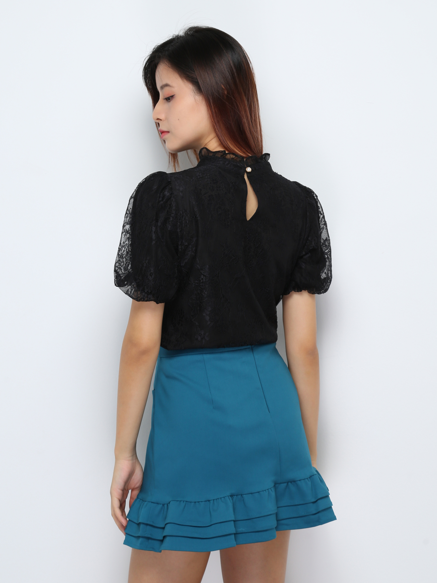 High Waist Side Pocket Ruffles Skirt 28014