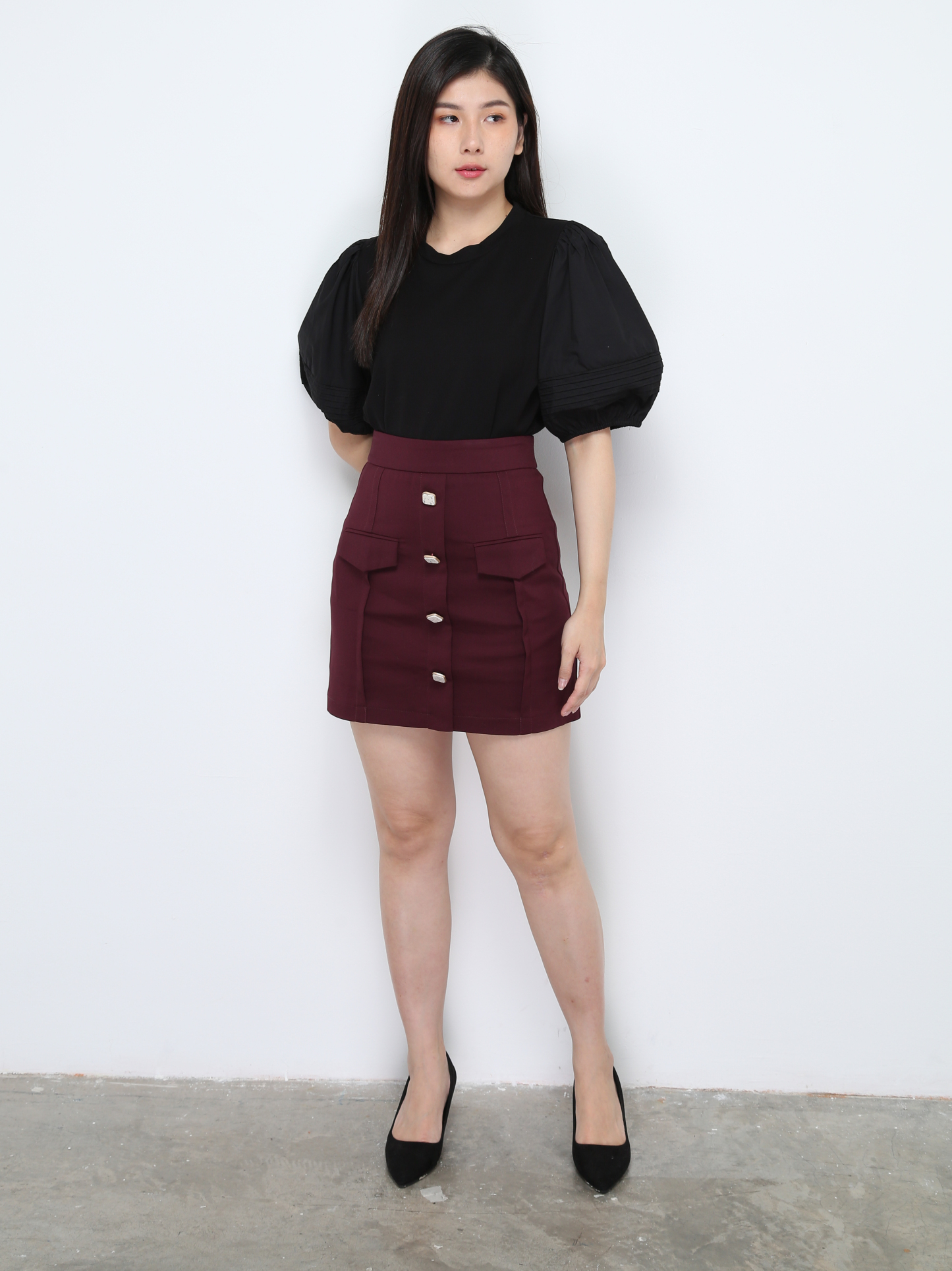 High Waist With Decorative Button Skirt 28543