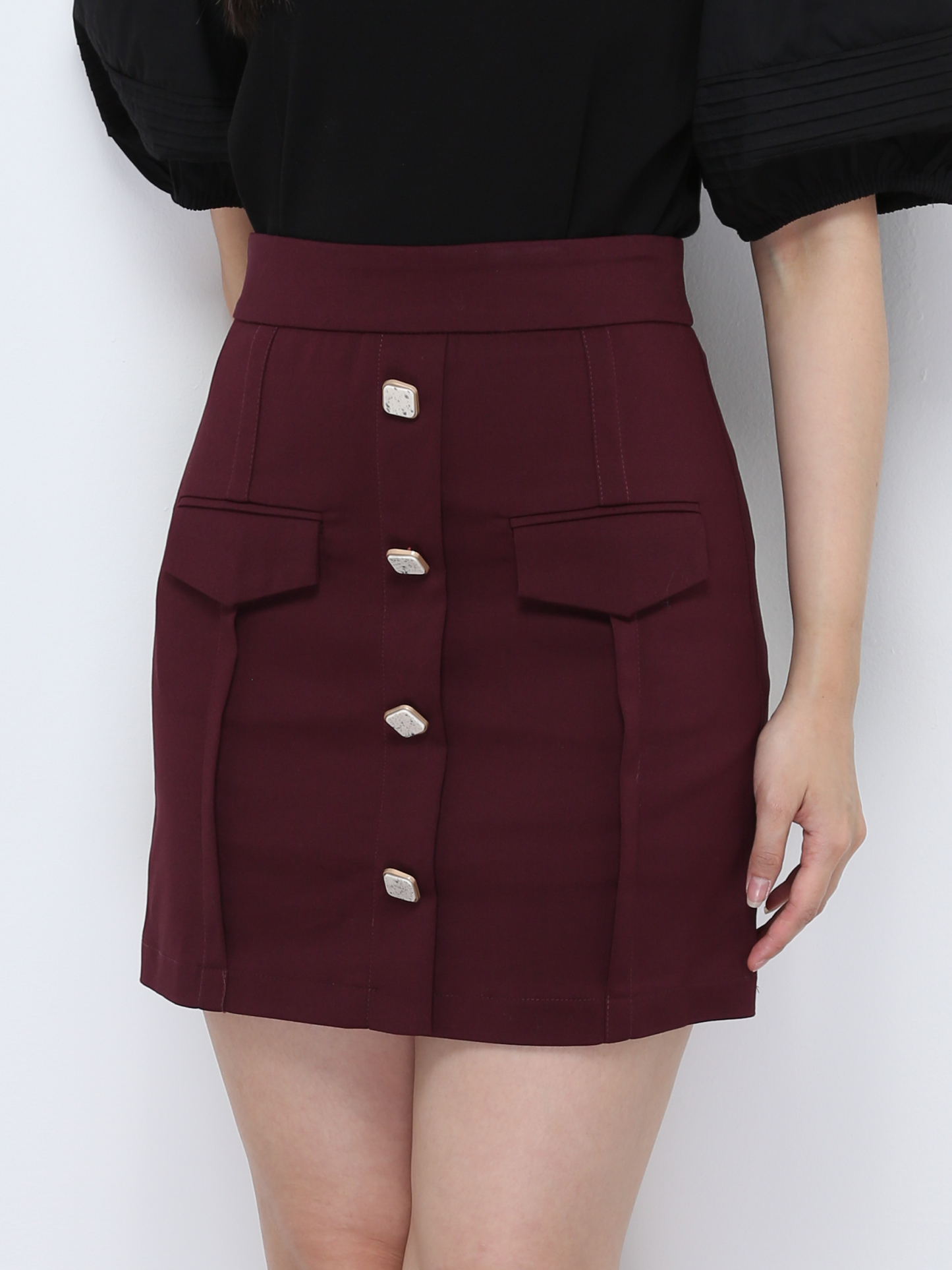 High Waist With Decorative Button Skirt 28543