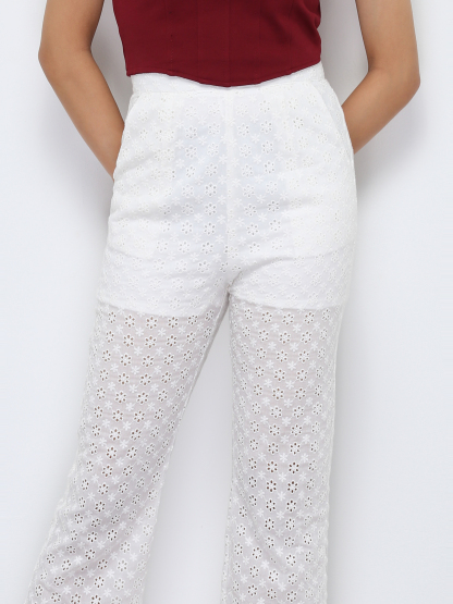 High Waist Floral Eyelet Long Pants 28528