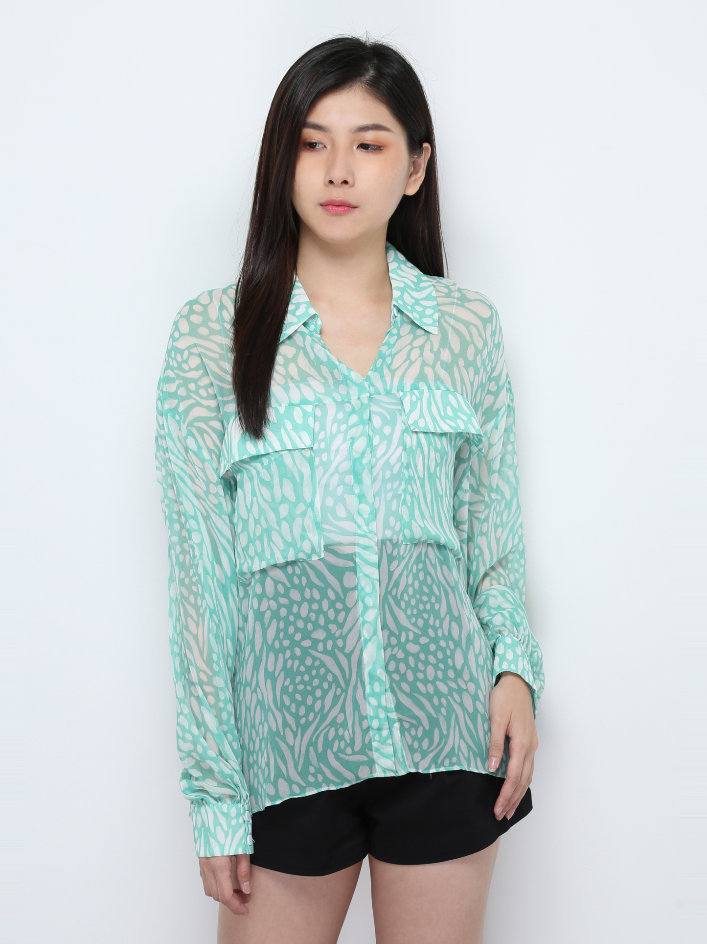 Front Button With Long Sleeve Blouse 28534