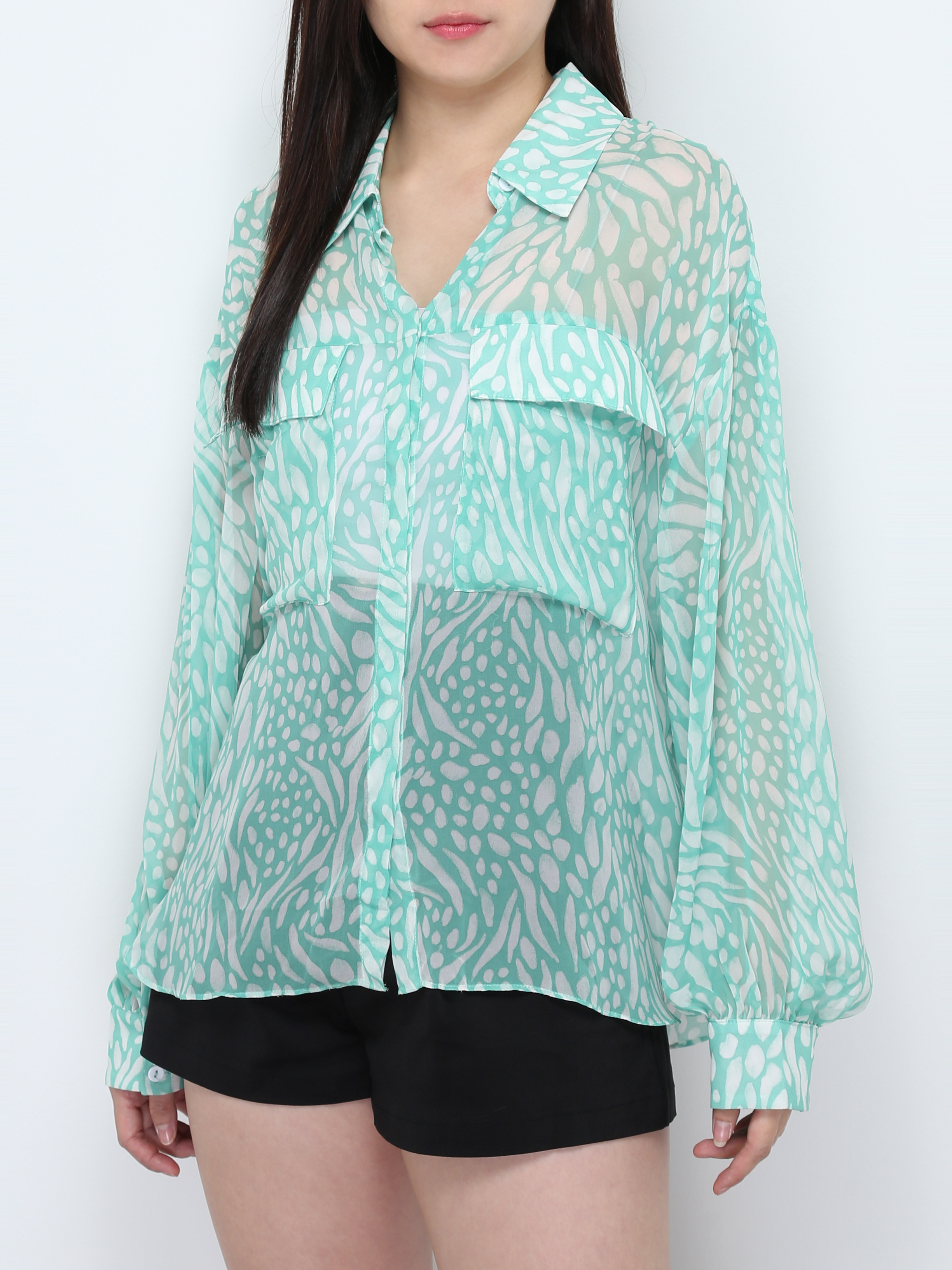 Front Button With Long Sleeve Blouse 28534