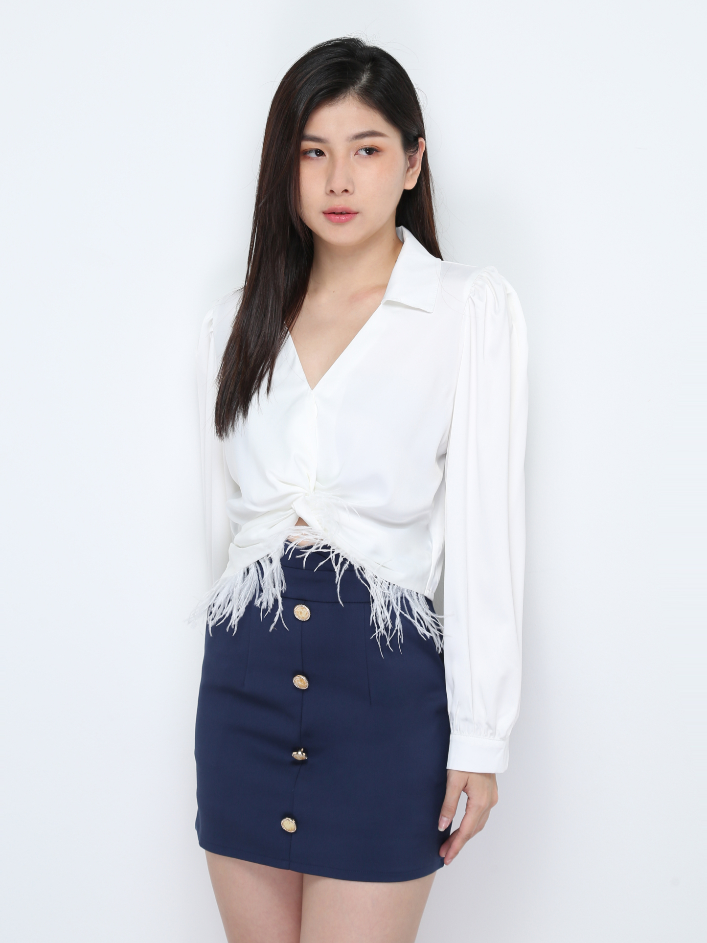 High Waist With Decorative Button Skirt 28514