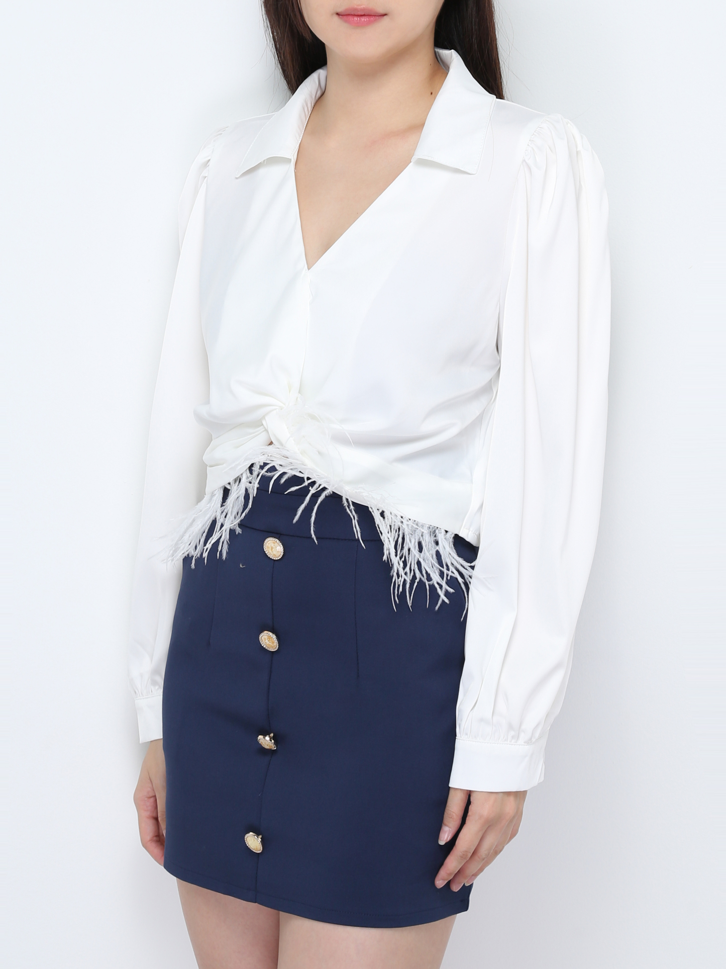 High Waist With Decorative Button Skirt 28514