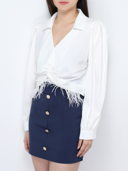 High Waist With Decorative Button Skirt 28514