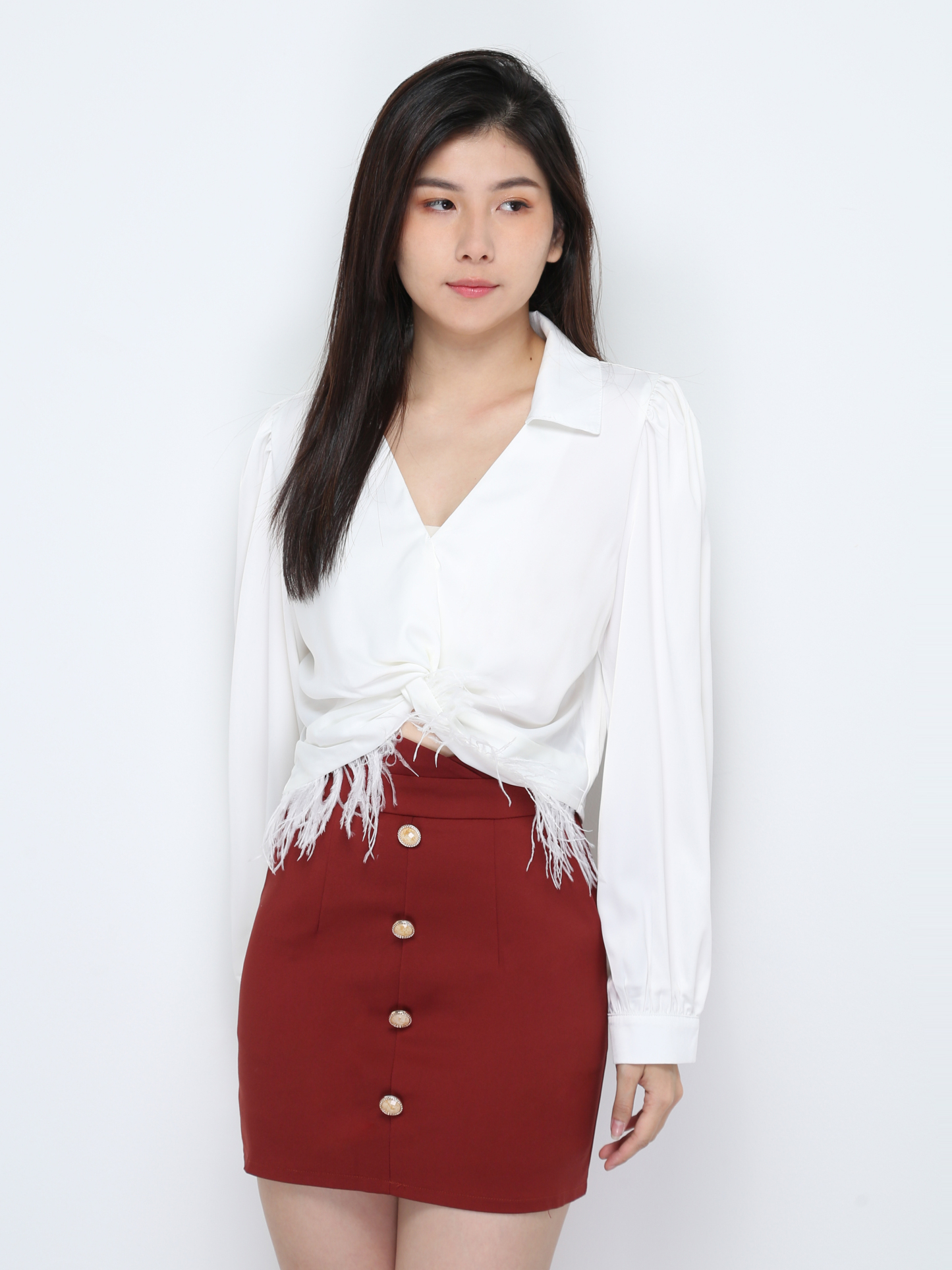 High Waist With Decorative Button Skirt 28514