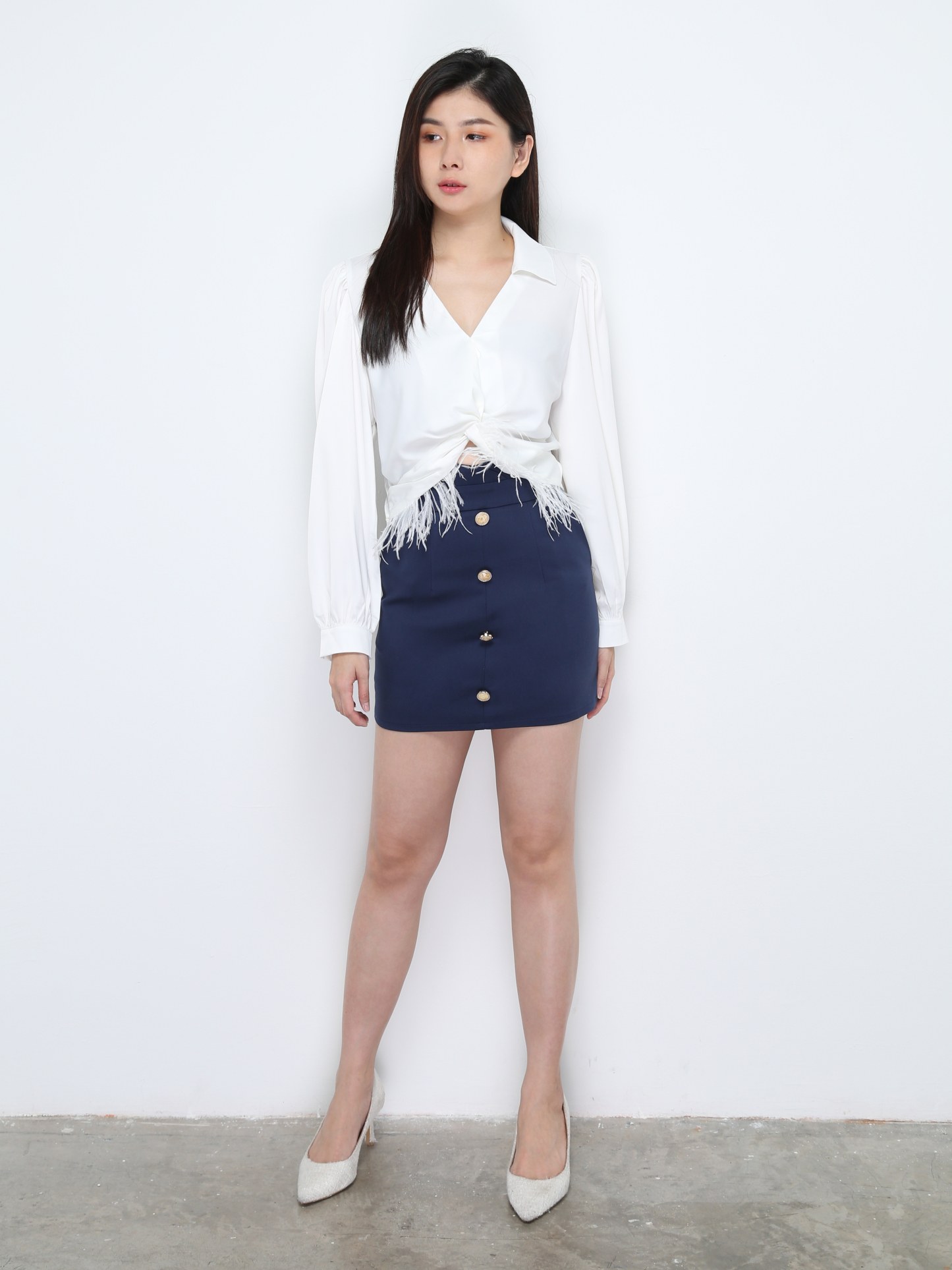 High Waist With Decorative Button Skirt 28514