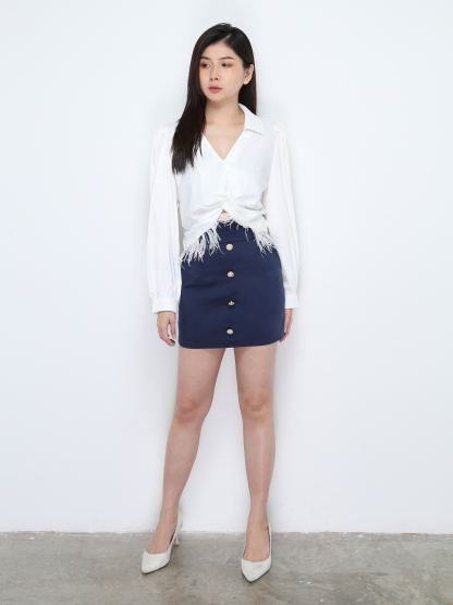 High Waist With Decorative Button Skirt 28514