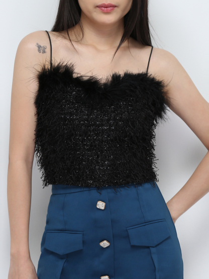 Fur Strap Sleeveless Tube Top 28544
