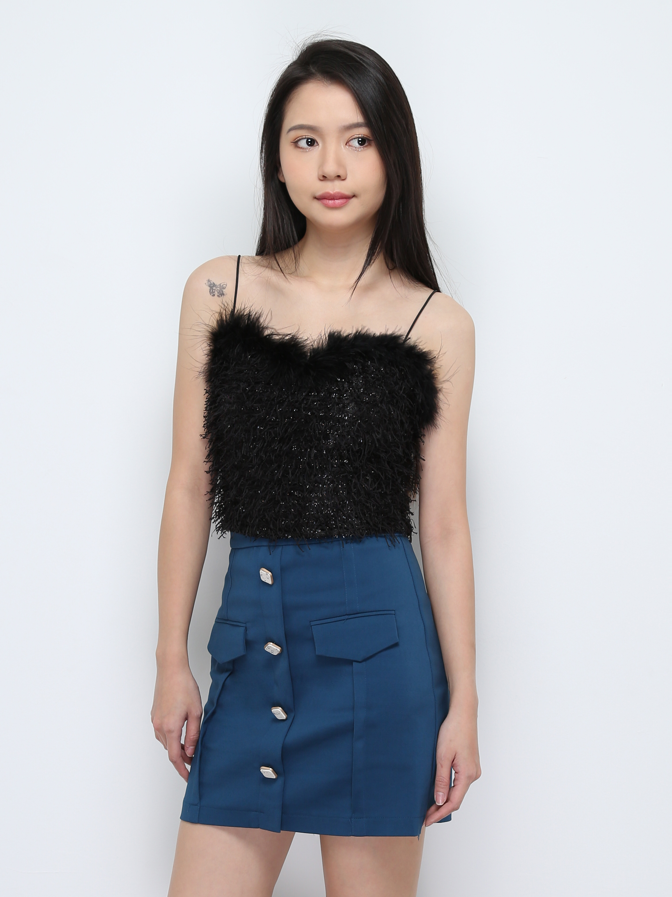 High Waist With Decorative Button Skirt 28543