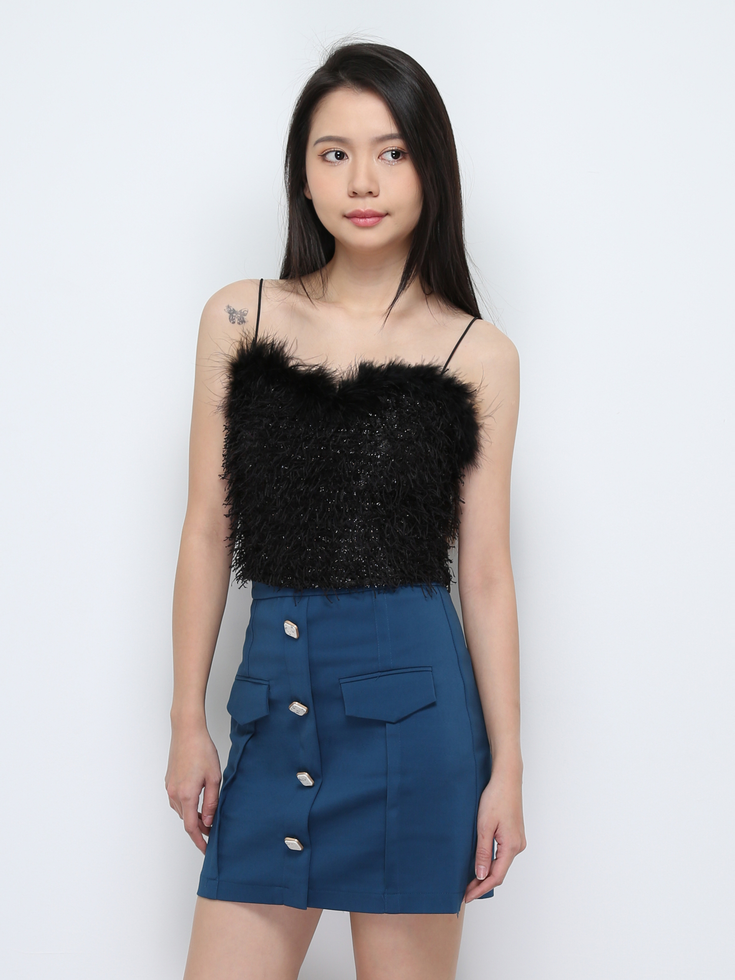 High Waist With Decorative Button Skirt 28543