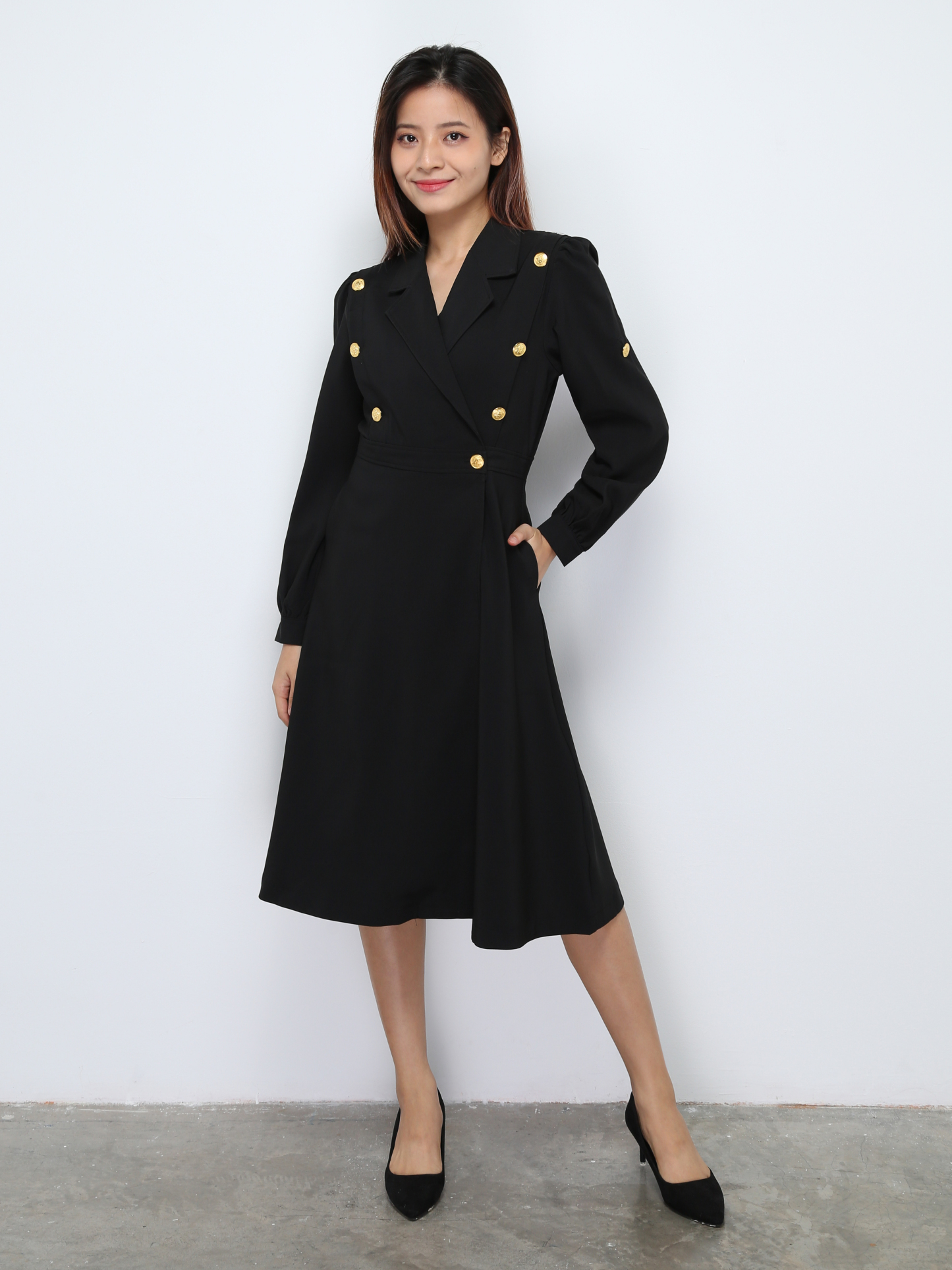 Formal Front Decorative Gold Button Dress 28565