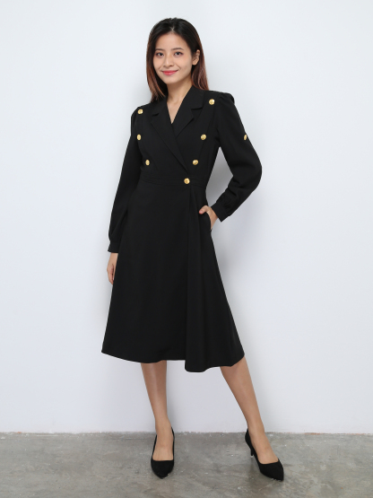 Formal Front Decorative Gold Button Dress 28565