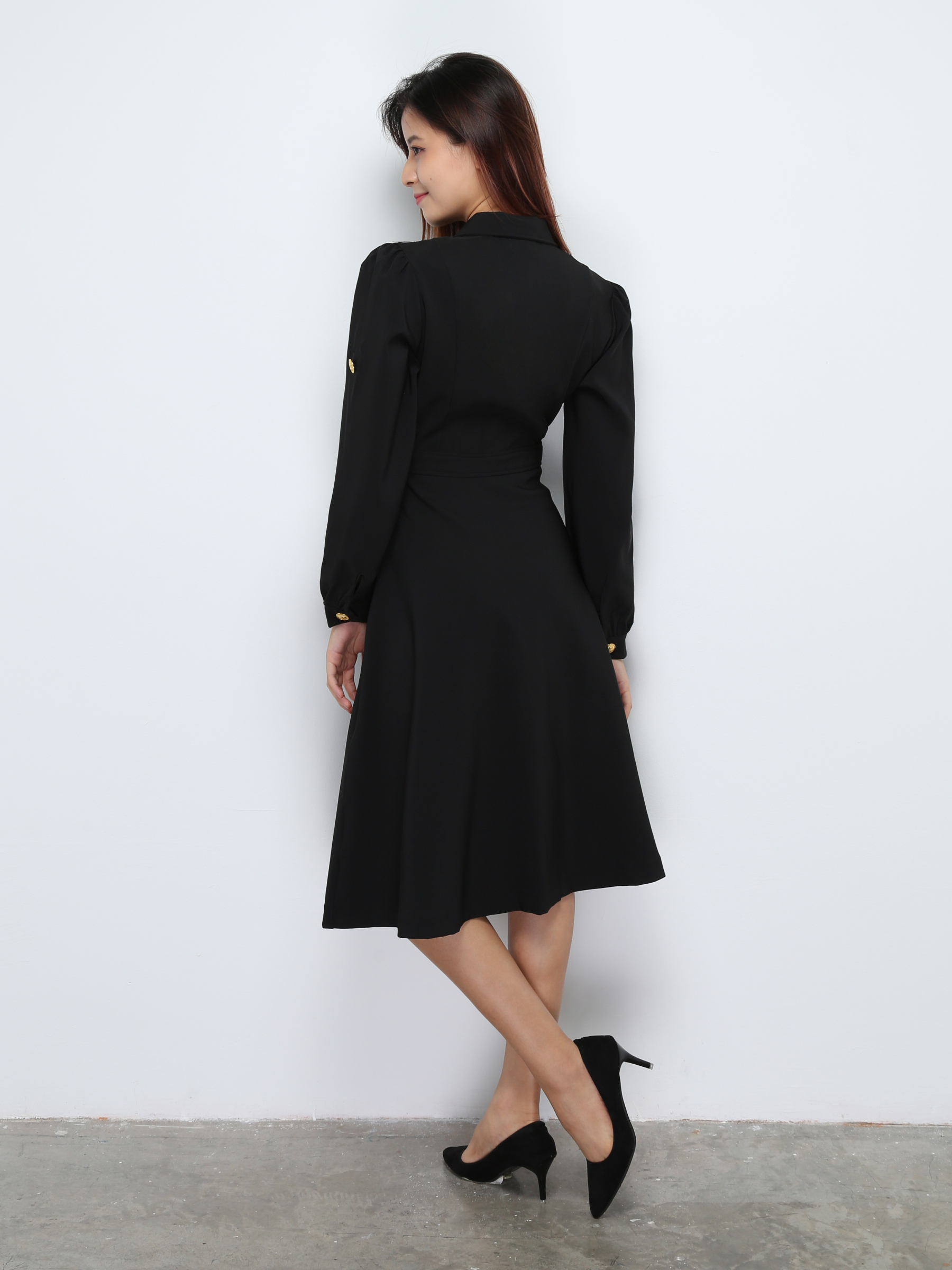 Formal Front Decorative Gold Button Dress 28565