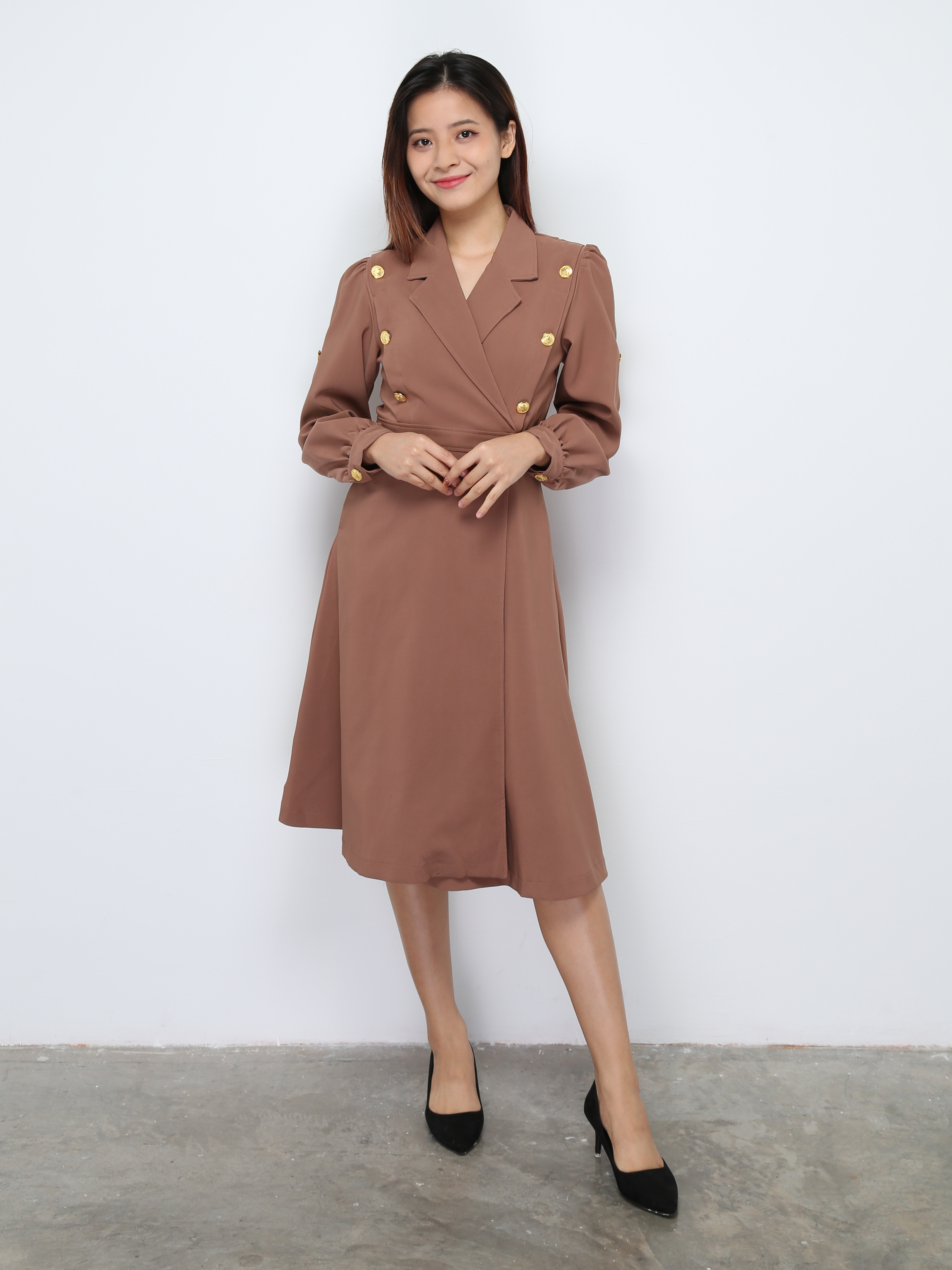 Formal Front Decorative Gold Button Dress 28565