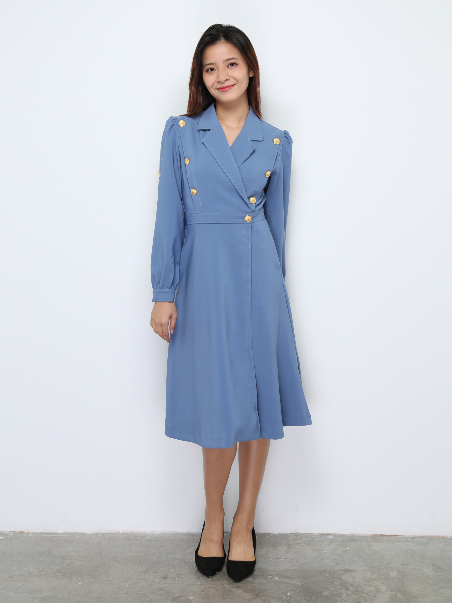 Formal Front Decorative Gold Button Dress 28565