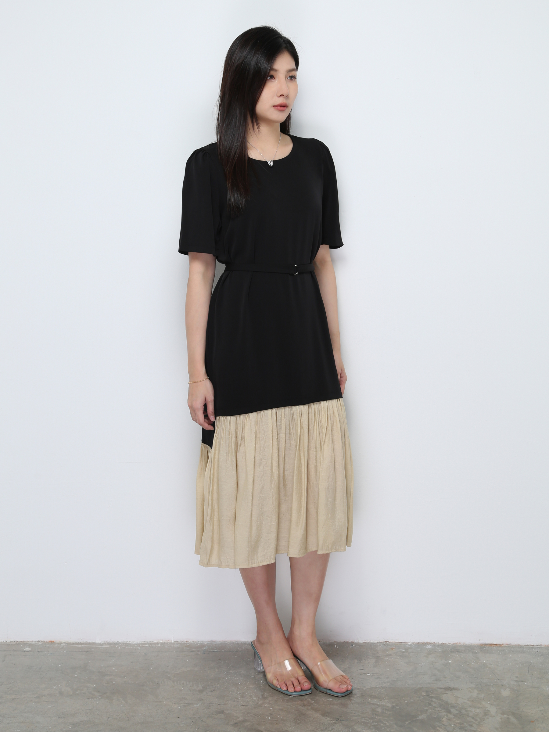 Two Tone With Belt Dress 28658