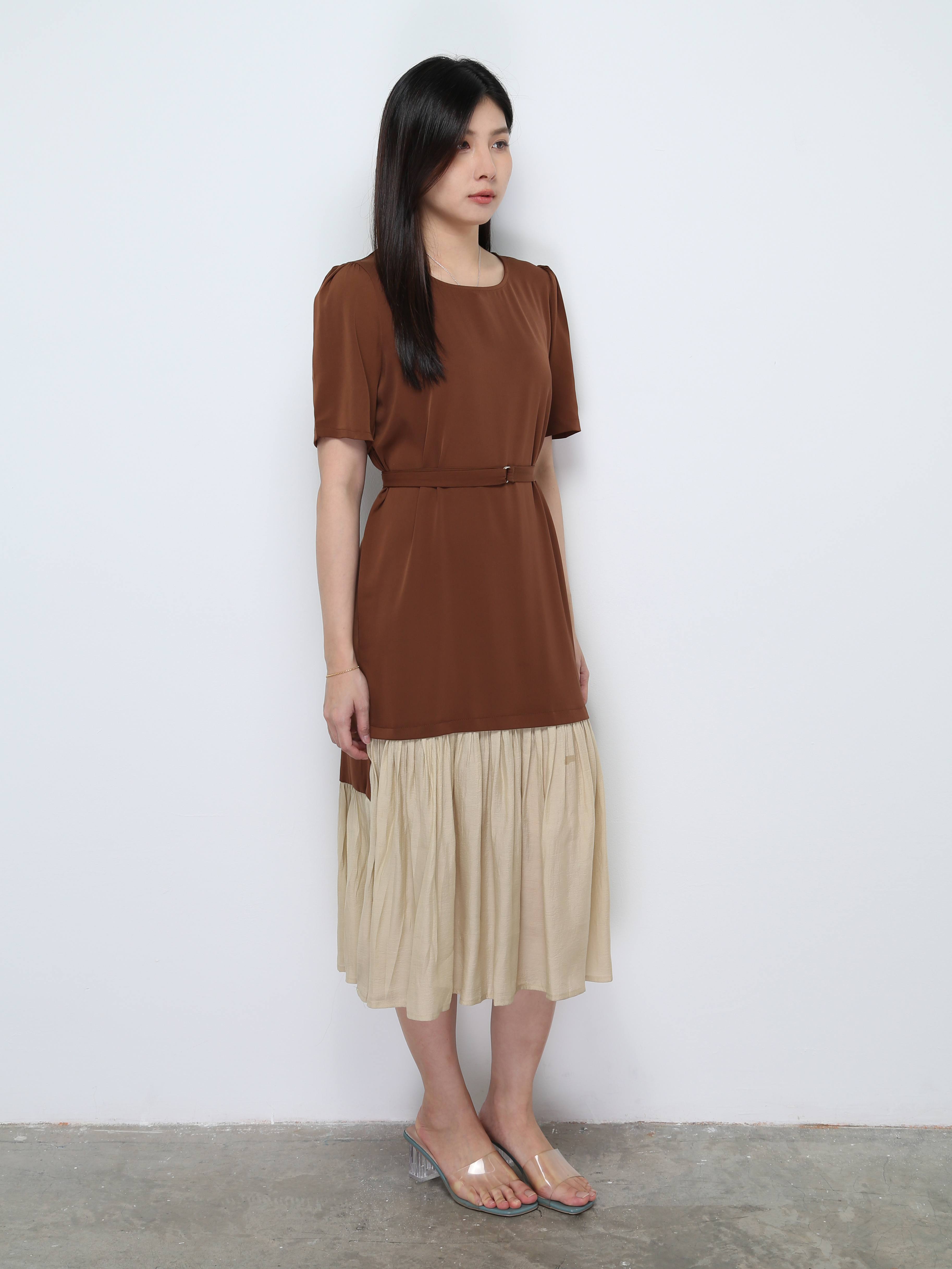 Two Tone With Belt Dress 28658