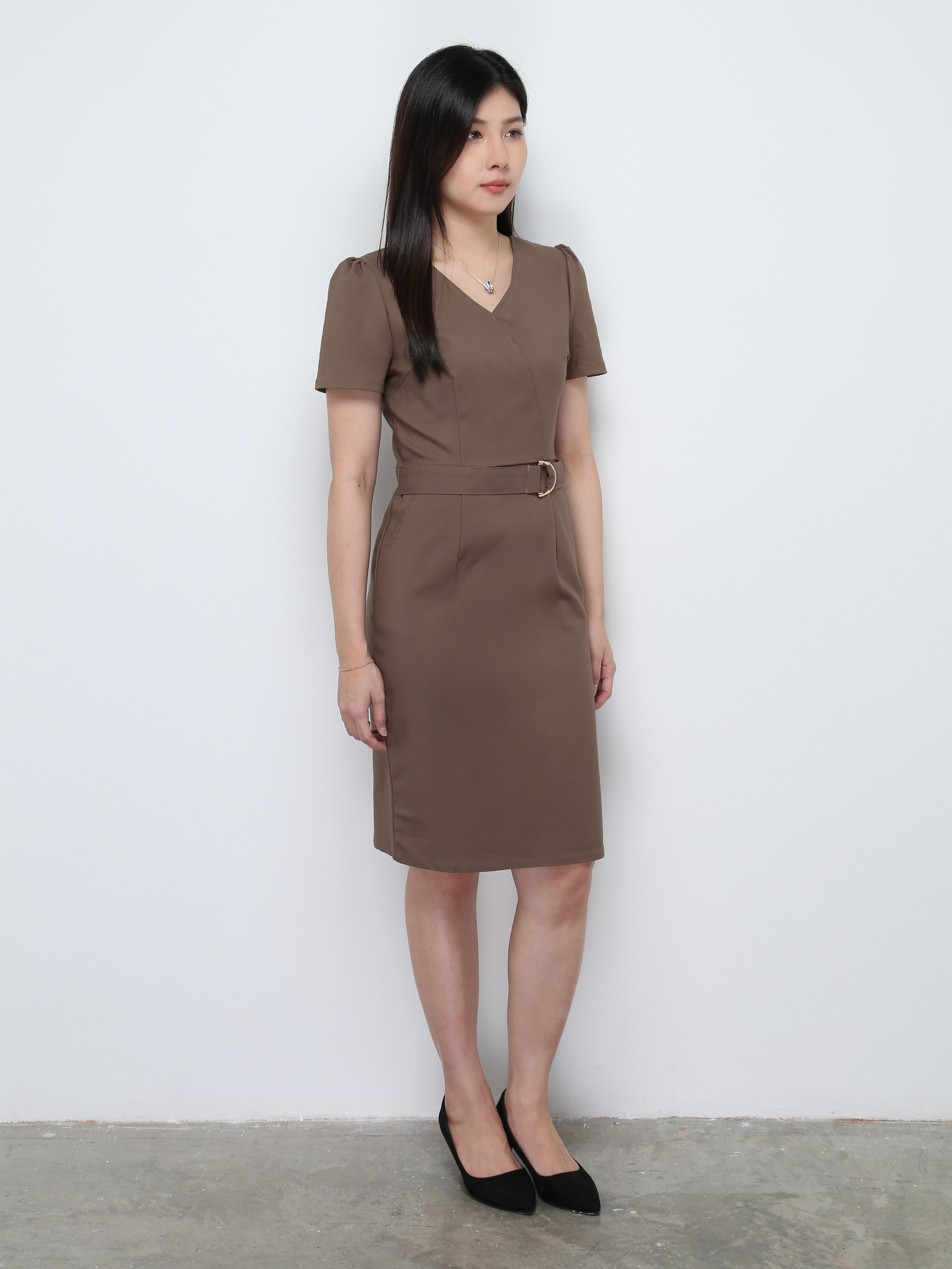 Formal V Neck With Belt Dress 28659