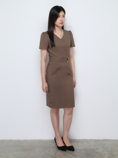 Formal V Neck With Belt Dress 28659