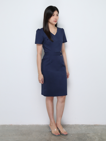 Formal V Neck With Belt Dress 28659