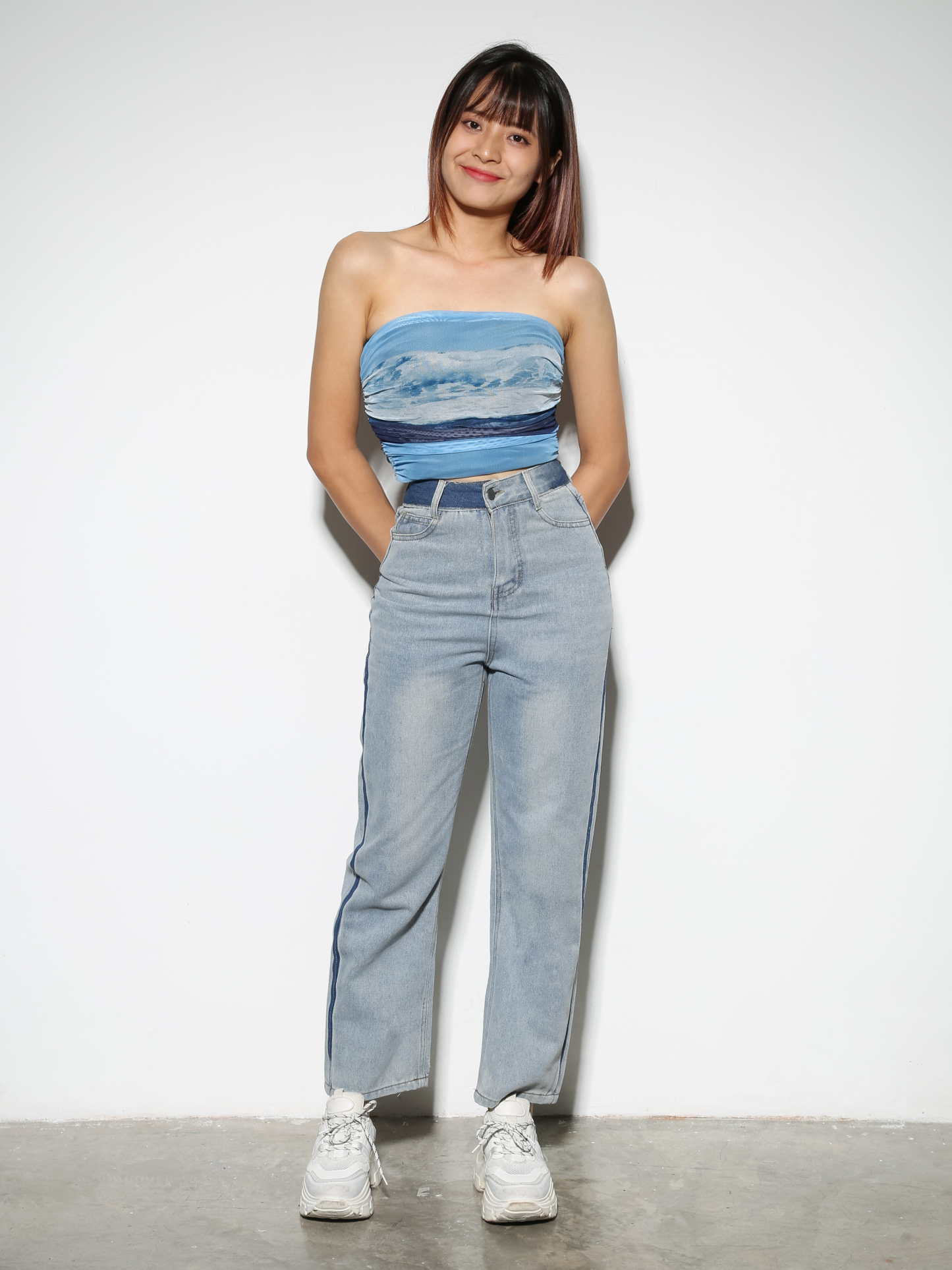 Tie Dye Side Pleated Tube Top 28790