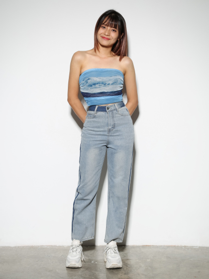 Tie Dye Side Pleated Tube Top 28790