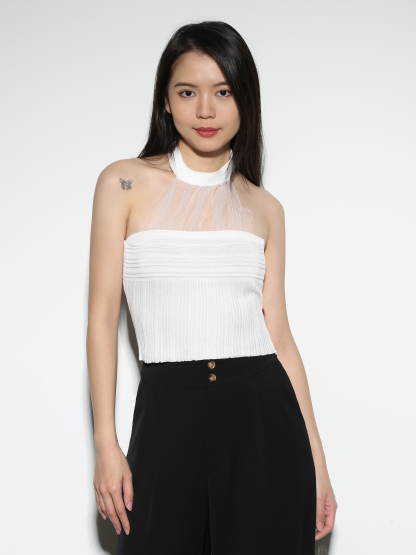 Sleeveless Back Button Pleated Top 28866