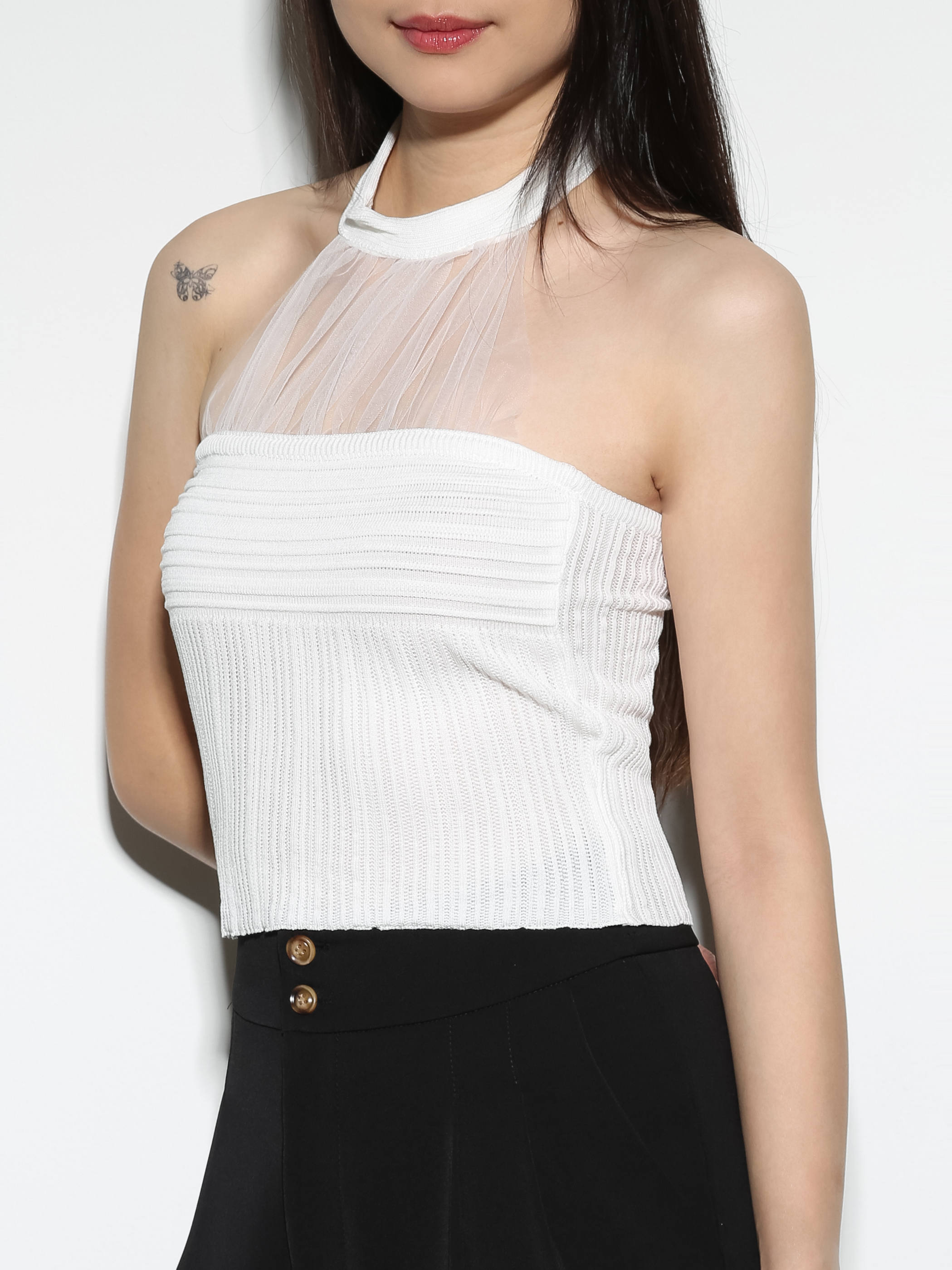 Sleeveless Back Button Pleated Top 28866