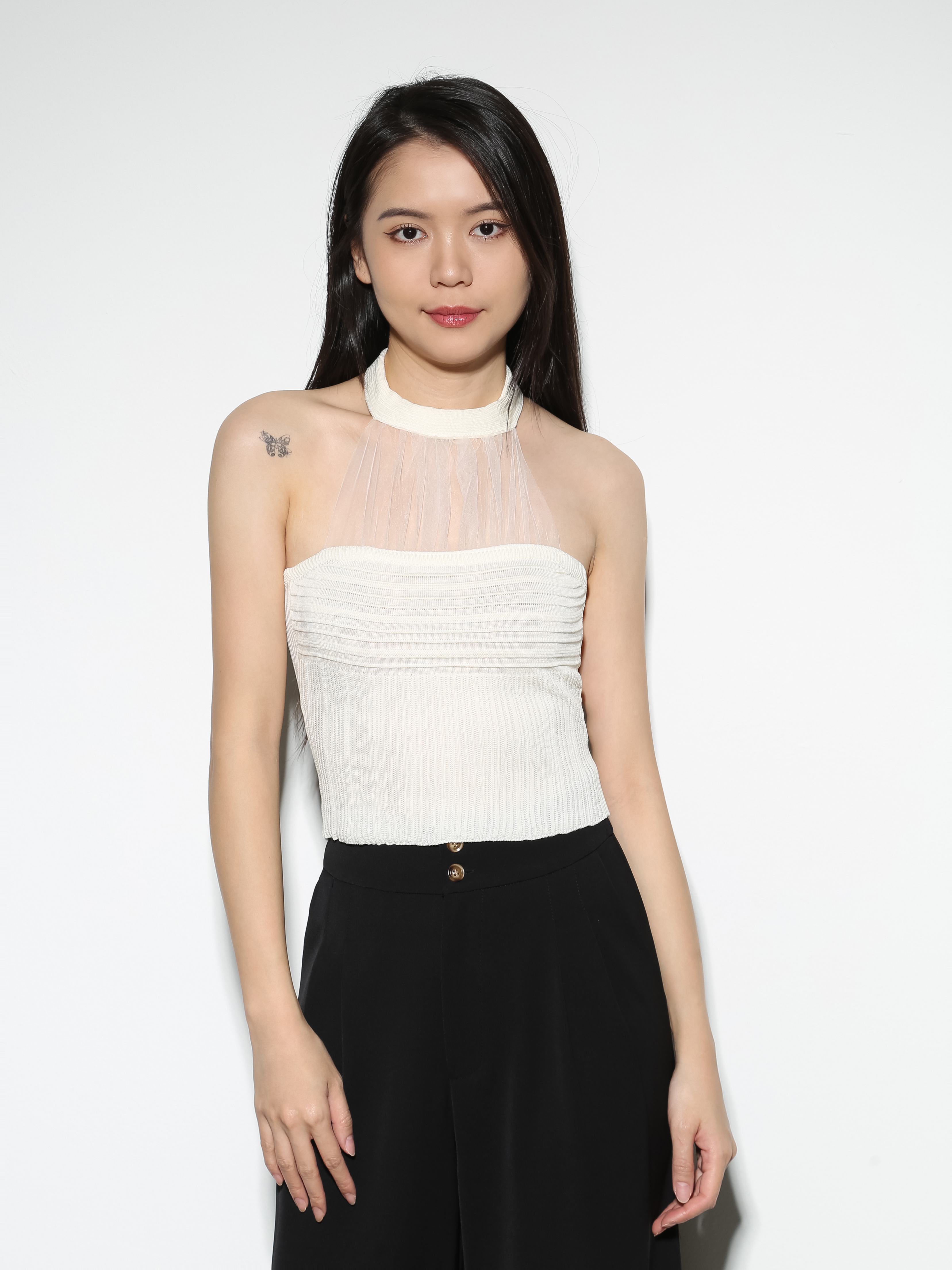 Sleeveless Back Button Pleated Top 28866