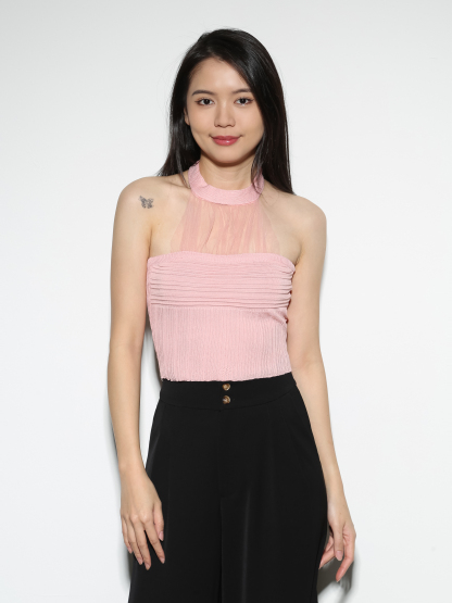 Sleeveless Back Button Pleated Top 28866