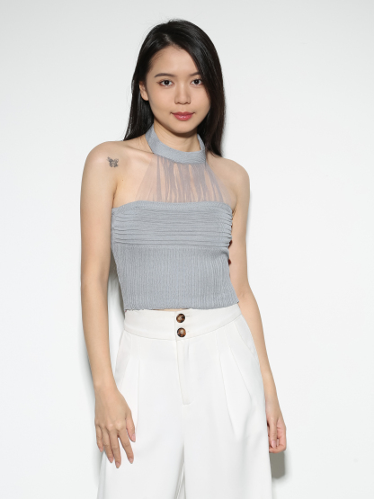 Sleeveless Back Button Pleated Top 28866