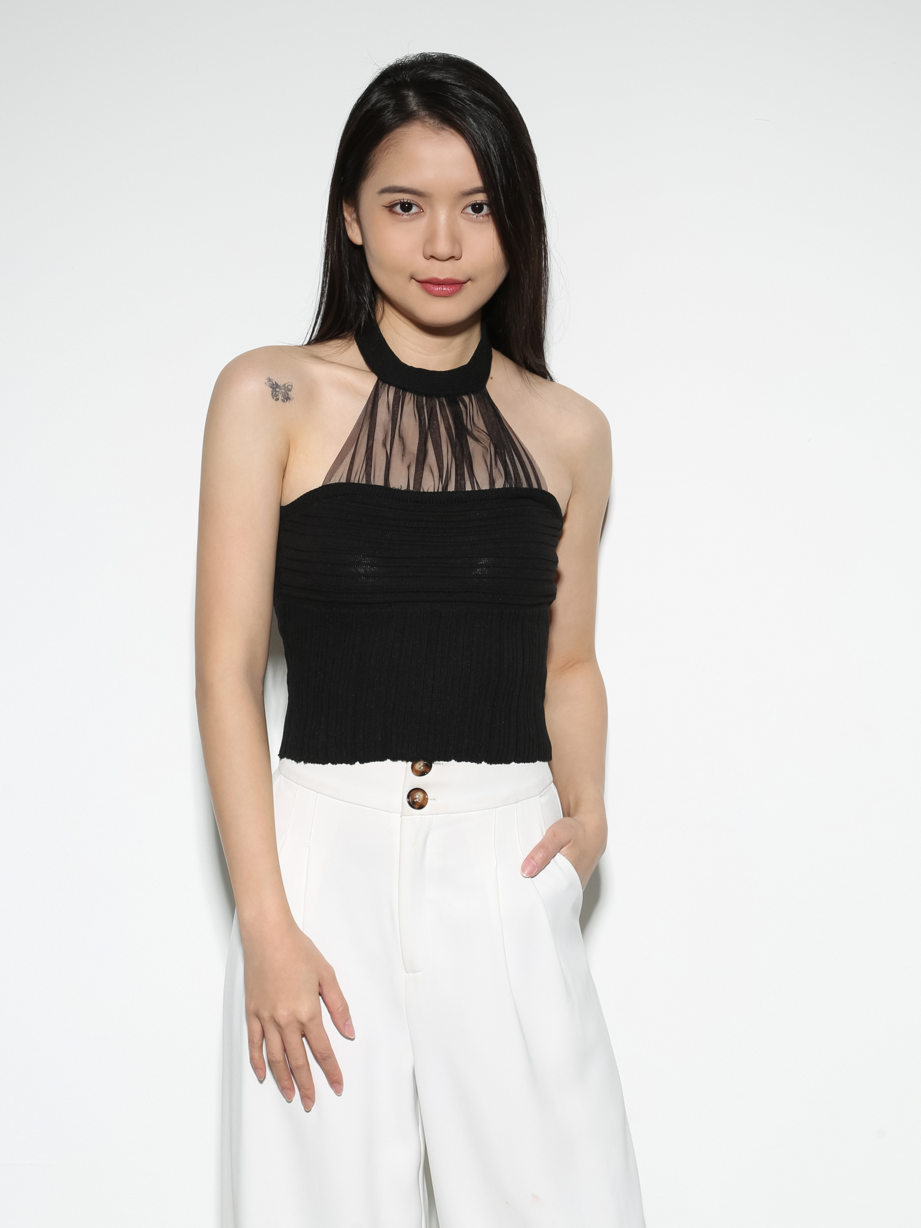 Sleeveless Back Button Pleated Top 28866