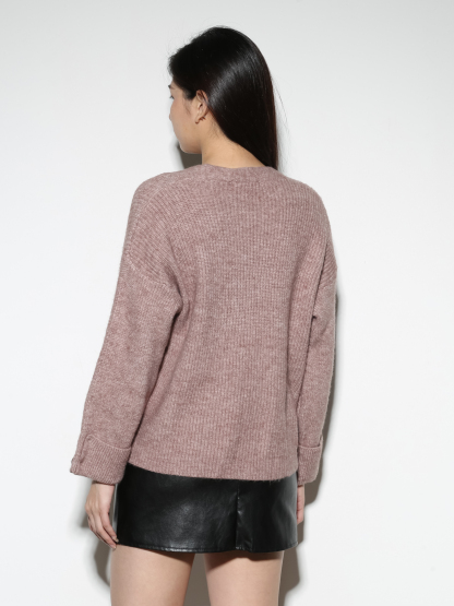 Knitted Front Button Long Sleeve Top 29025