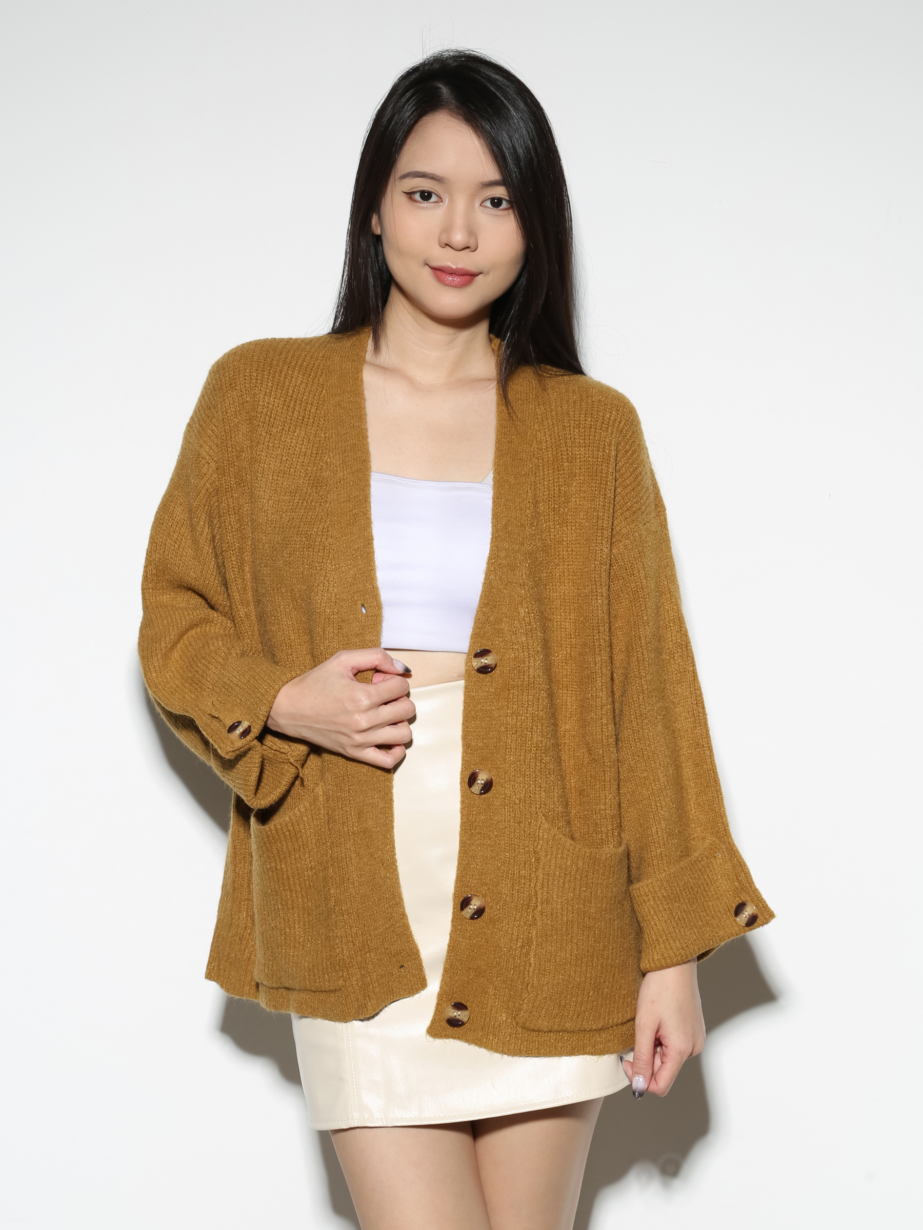 Knitted Front Button Long Sleeve Top 29025