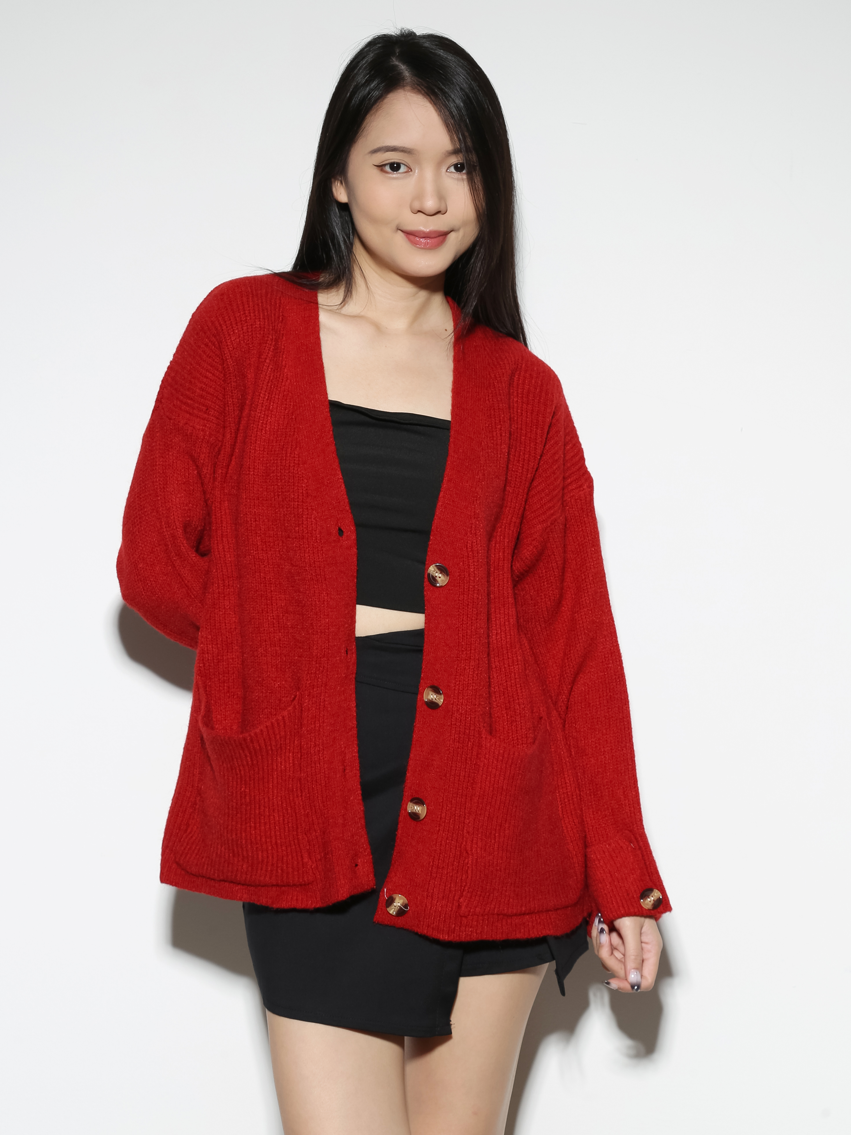 Knitted Front Button Long Sleeve Top 29025