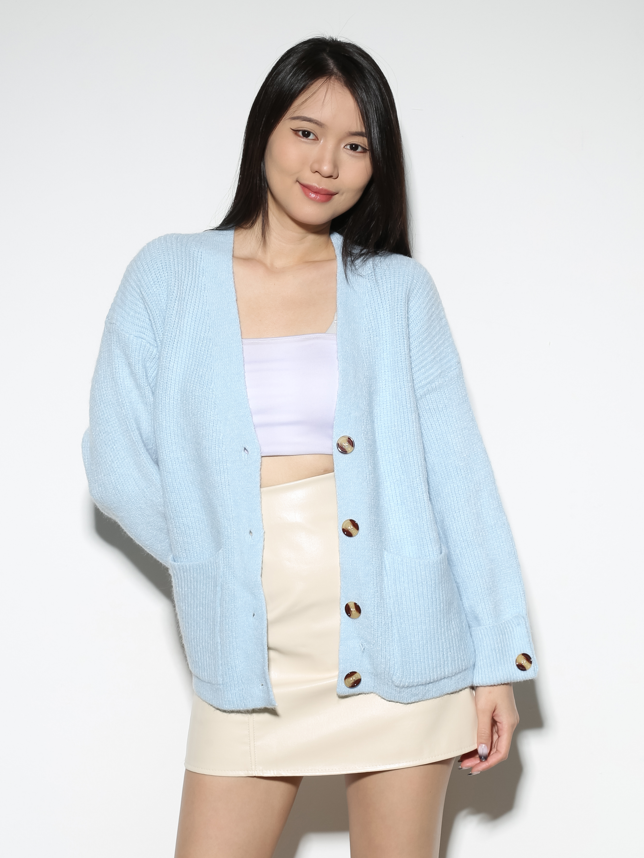 Knitted Front Button Long Sleeve Top 29025