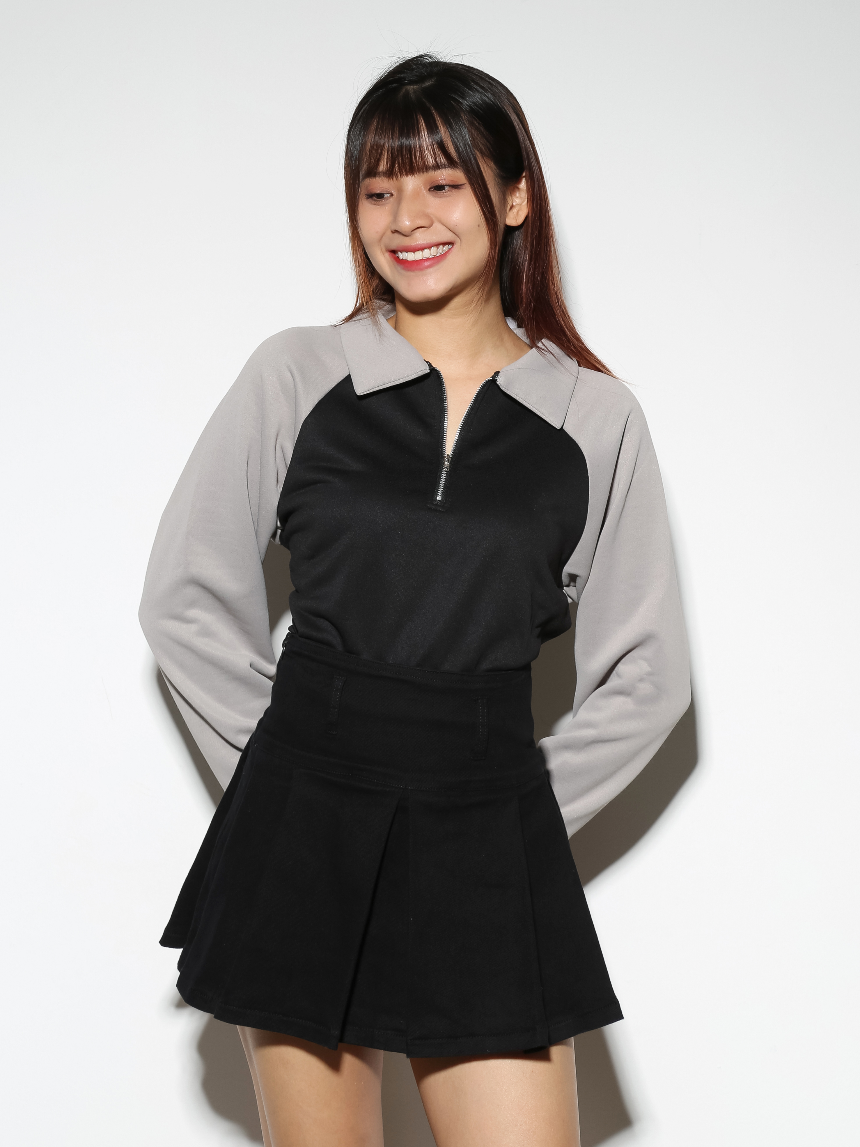 Two Tone Collar Long Sleeve Top 29057