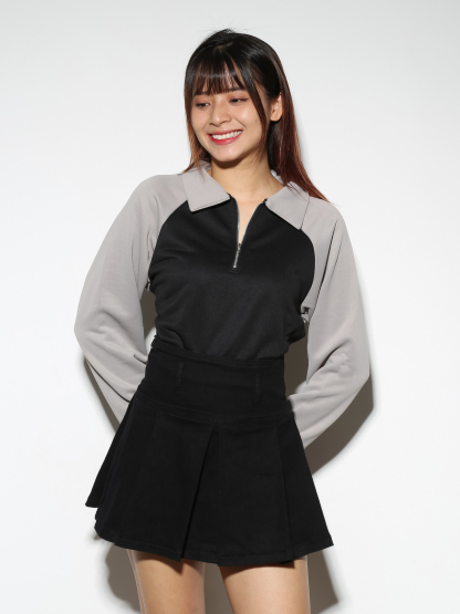 Two Tone Collar Long Sleeve Top 29057