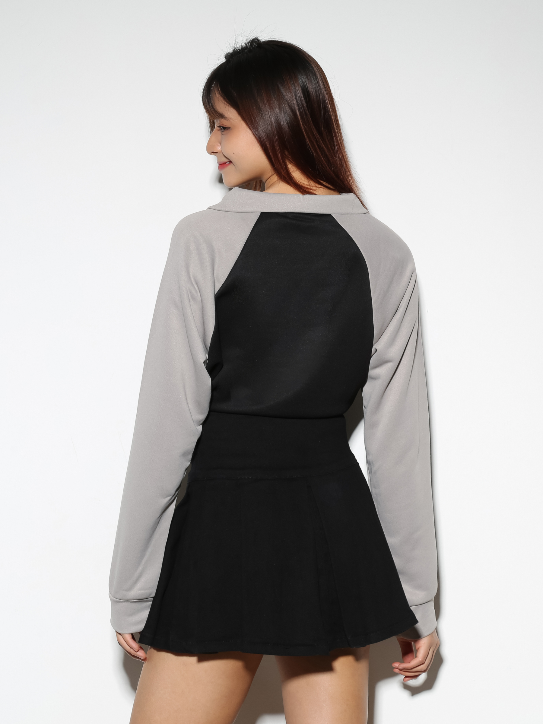 Two Tone Collar Long Sleeve Top 29057