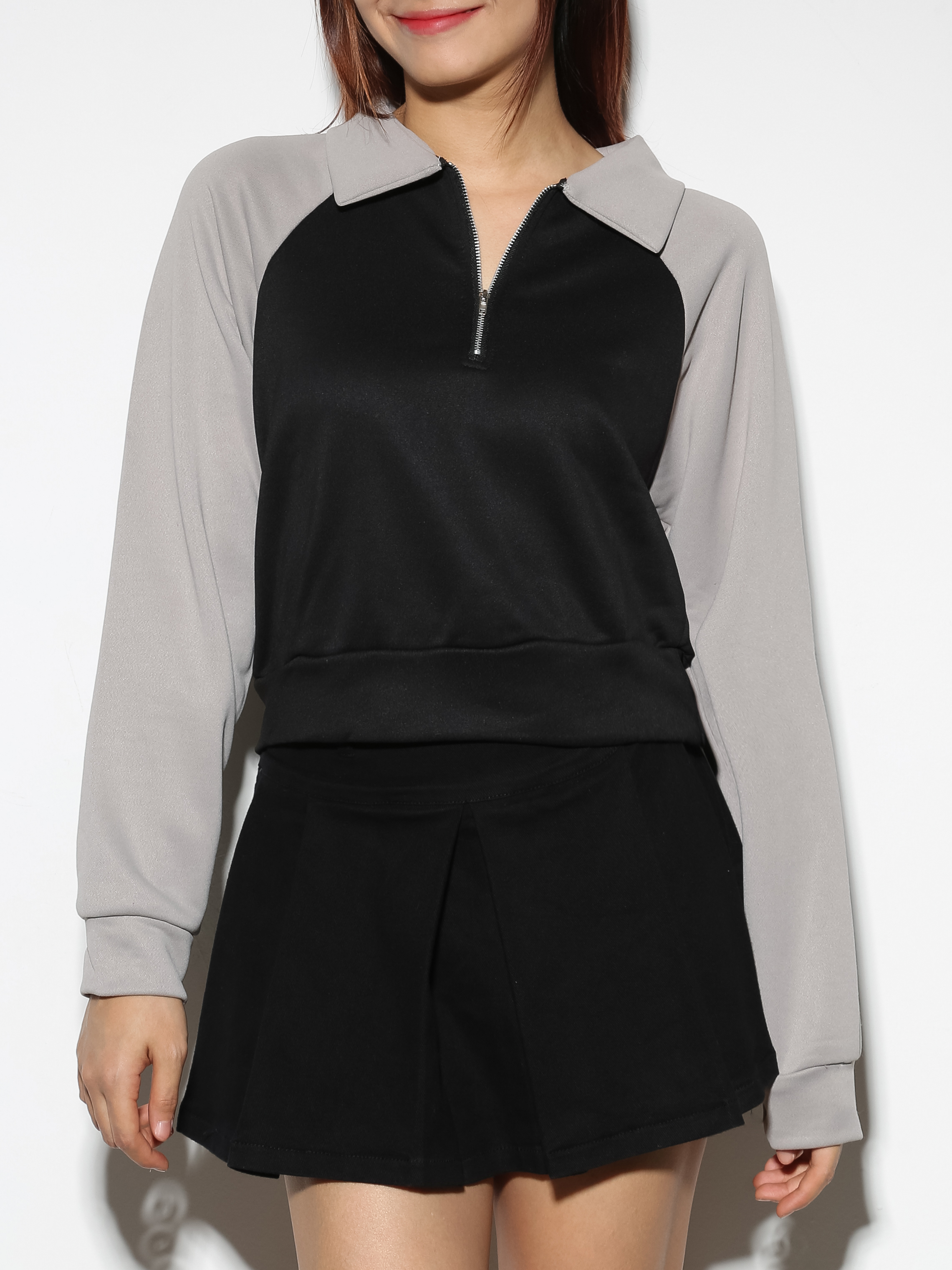 Two Tone Collar Long Sleeve Top 29057