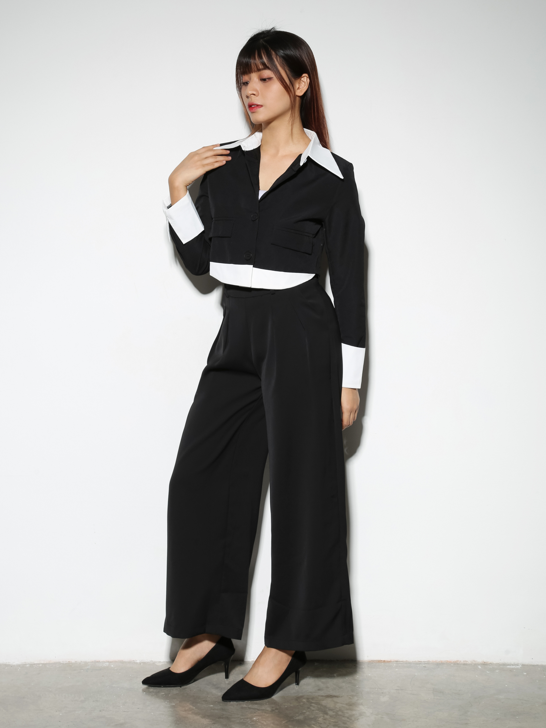 Fake Two Piece Front Button Top 29061