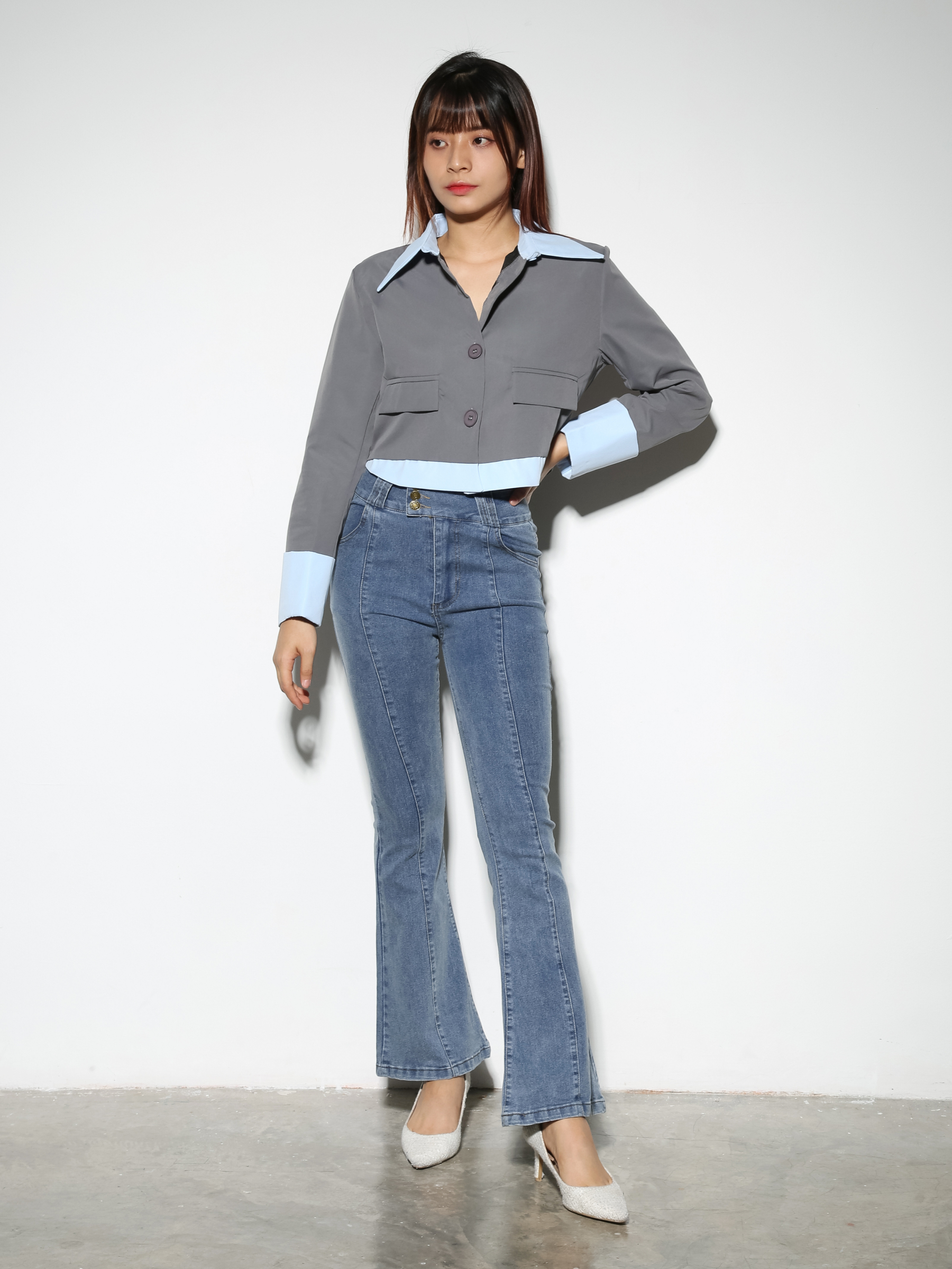 Fake Two Piece Front Button Top 29061